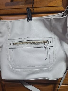 INC International Concepts White Shoulder Bag with Front Zip Detail